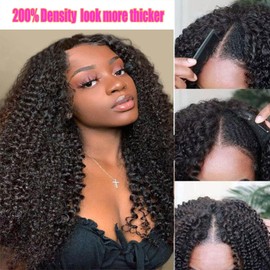 Curly Wave V Part Wigs Brazilian Kinky Curly Human Hair Wigs for Black Women V Shape Wigs No Leave Out Lace Front Wigs Upgrade U Part Wigs Glueless Full Head Clip In Half Wigs(18IN ,200% Density)