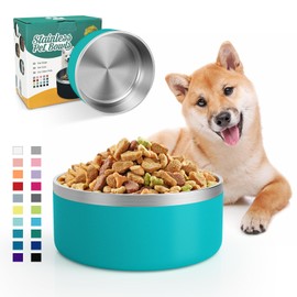 IKITCHEN Dog Bowl for Food and Water, 64 Oz Stainless Steel Pet Feeding Bowl, Durable Non-Skid Double Wall Insulated Heavy Duty with Rubber Bottom for Medium Large Dogs (64 Ounces/8 Cup, Lakeblue)