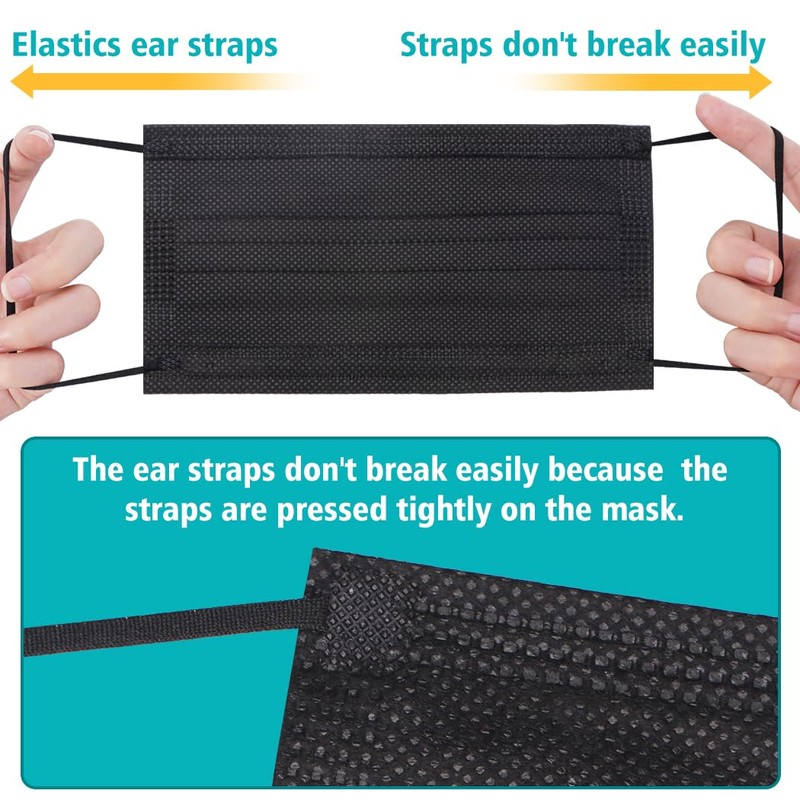ZTANPS 100 PCS Disposable Face Masks, Black Disposable Masks, 3