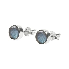 Labradorite Stone Stud Post Earrings, 925 Sterling Silver Gemstone Earring 6 MM Round Girl Women Gift