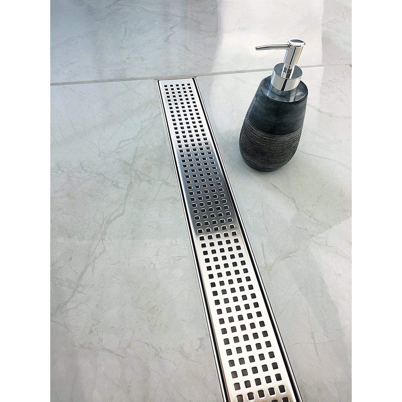 Neodrain 48-Inch Linear Shower Drain with Removable Quadrato Pattern Grate,Brushed