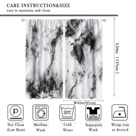 Black and White Marble Curtain Set, Cracked Ink Pattern Marble Curtain, Luxurious Abstract Decor, 2 Panels 42x54in
