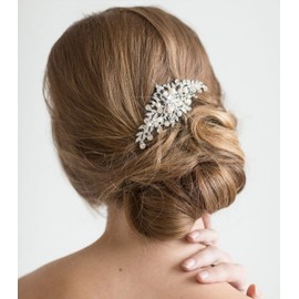 Women's Flower Austrian Crystal Bride Wedding Hair Side Combs Hair Accessories Art Deco Floral Bridal Side Combs Headpiece for Women, Brides Hair Accessories/Gift Box Pearl Silver Color