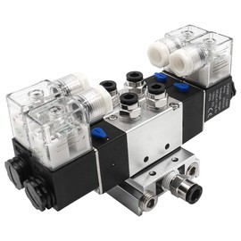 Heschen Electrical Pneumatic Twin Solenoid Valve 4V220-08 24VDC PT1/4 5 Way 2 Position Manifold Base, Muffler, Quick Fittings Set