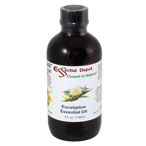 Eucalyptus Essential Oil - 4 oz - GC/MS Tested - Supplied in 4 oz. Amber Glass Bottle with Black Phenolic Cone Lined and Safety Sealed Cap