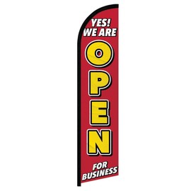Yes! We Are Open Windless Banner Advertising Flag - Perfect for Retailers, Businesses, Stores, Shops, Restaurants