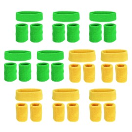 PATIKIL Sweatbands Headband Wristband, 10 Set/30Pcs Sweatband Terry Cloth for Sports Basketball Tennis Athletic Gym Working Out, Fruit Green, Yellow