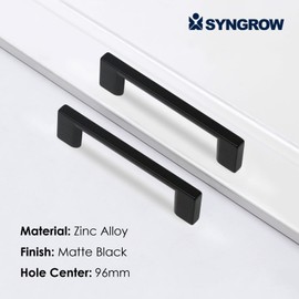 Syngrow 10 Pack Cabinet Pull Handles 3 3/4 Inch (96mm) Hole Centers Matte Black Kitchen or Bathroom Cabinet Door Handles Drawer Pulls and Dresser Knobs for Cupboards Furniture Hardware SG1910-96-MB-10