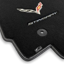 Lloyd Mats Custom-Fit Carpeted Floor Mats Premium Luxury Car Floor Liners for Corvette C7 2014-2019 (Charcoal, 2PC - 'Stingray' Flags)