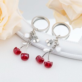 Cherry Keychain Accessories for Keys 2Pcs Red Cherry Cute Kawaii Keyring Bulk for Charms Handbags Purse Car Decoration Cherry Key Chian for Women Girls Christmas Gifts for Couple Friend Bestie