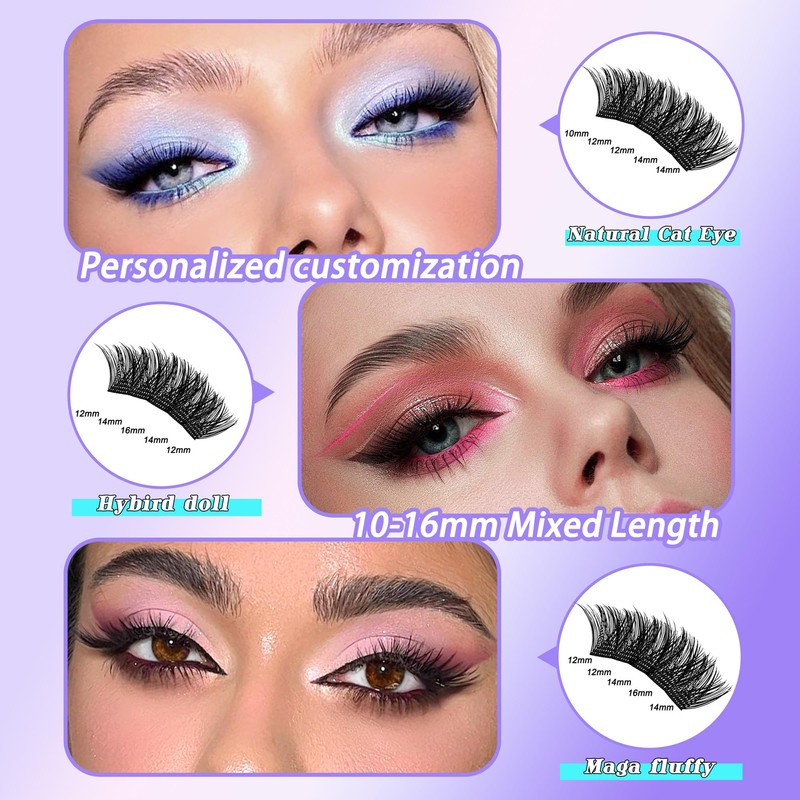 PURELEOR Cluster Lashes Kit Including Bond and Seal Remover DIY