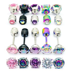 Dhjkko 5 Pairs Flat Back Earrings Hypoallergenic Stud Earrings for Women, Surgical Steel Diamond Stud Earrings Sleeper Earrings for Women and Girls