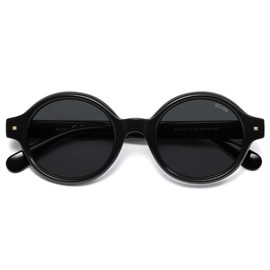 SOJOS Small Retro Round Polarized Sunglasses for Women Men, 80s 90s Vintage Sunnies SJ2602, Black/Grey