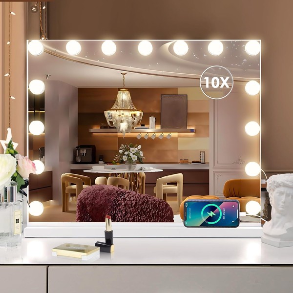 Large Vanity Mirror with Lights, Lighted Makeup Mirror for Desk