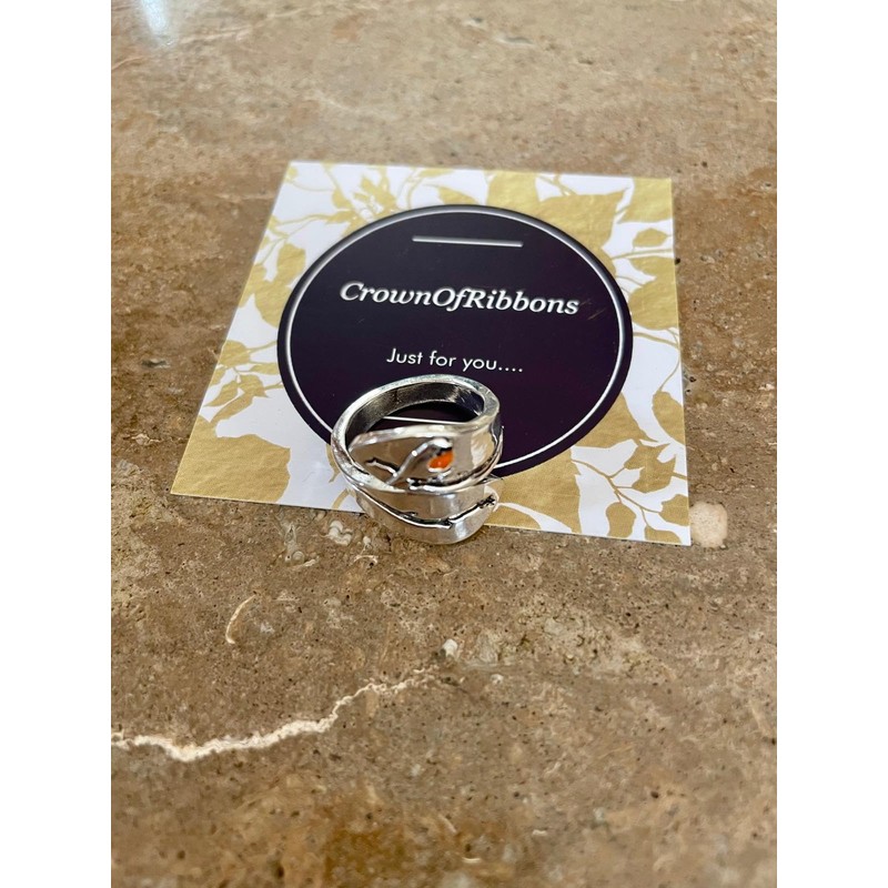 CrownOfRibbons Adjustable Robin Bird Ring, Silver Wrap Ring, Nature Inspired