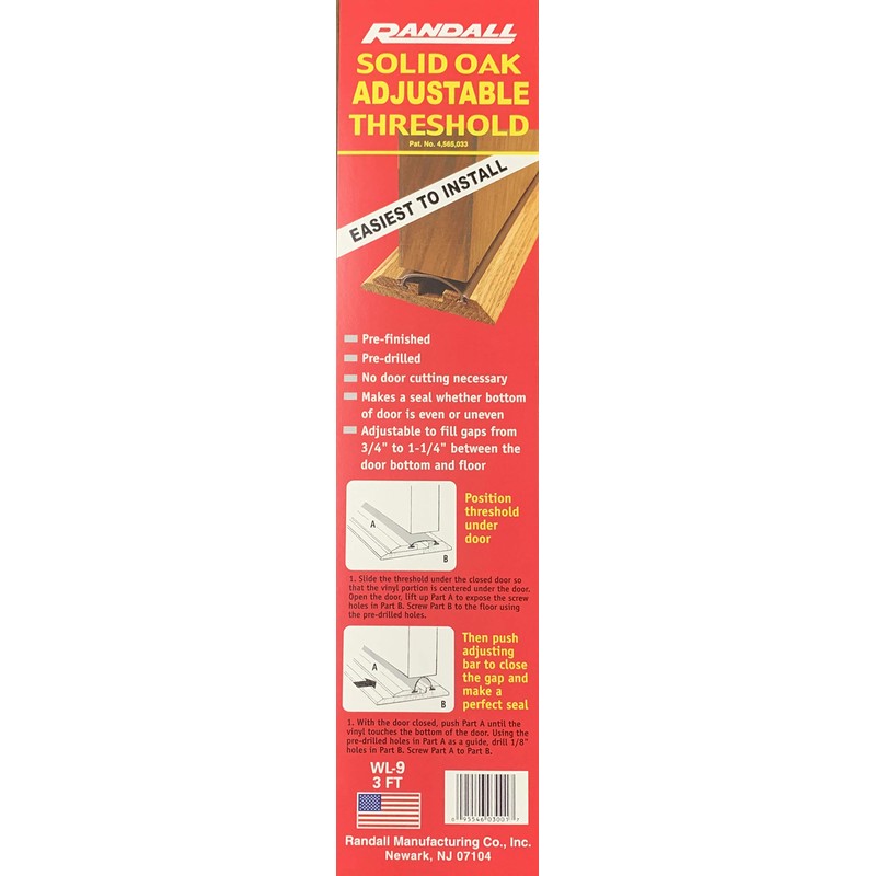 36" Adjustable Oak Threshold with Vinyl Seal – 3 1/2"