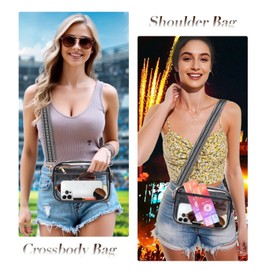Aodotx Clear Bag for Stadium Events, 3 Pockets Clear Purse for Concert and Sport Events (Black-01)
