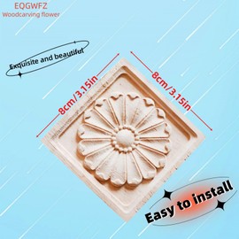 EQGWFZ 4PCS Wood Carved Onlay Applique Checkered Wood Carved Applique Decal for Furniture Decoration(07,8x8cm/3.15x3.15inch)