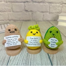 Emotional Support Pineapple Crochet Gift with Stand - Colour: Potato