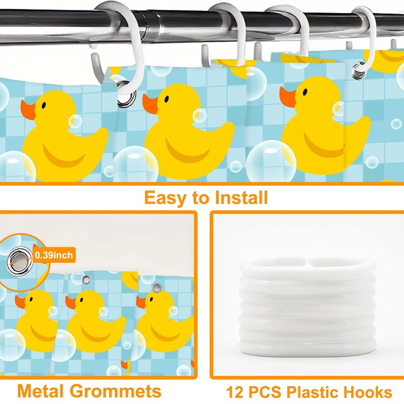 rzzlp Rubber Duck and Bubble Shower Curtain,Washable Fabric Curtain,Rustic Farmhouse