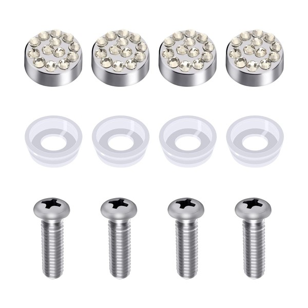 Fiisfiis Bling License Plate Frame Screw Caps,Rhinestone Screw Caps (White)