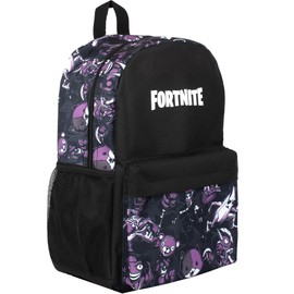 Fortnite School Backpack for Boys Black Large A4 Multicompartment Rucksack Travel Bag with Mesh Pockets and Adjustable Padded Shoulder Straps - Black & Purple