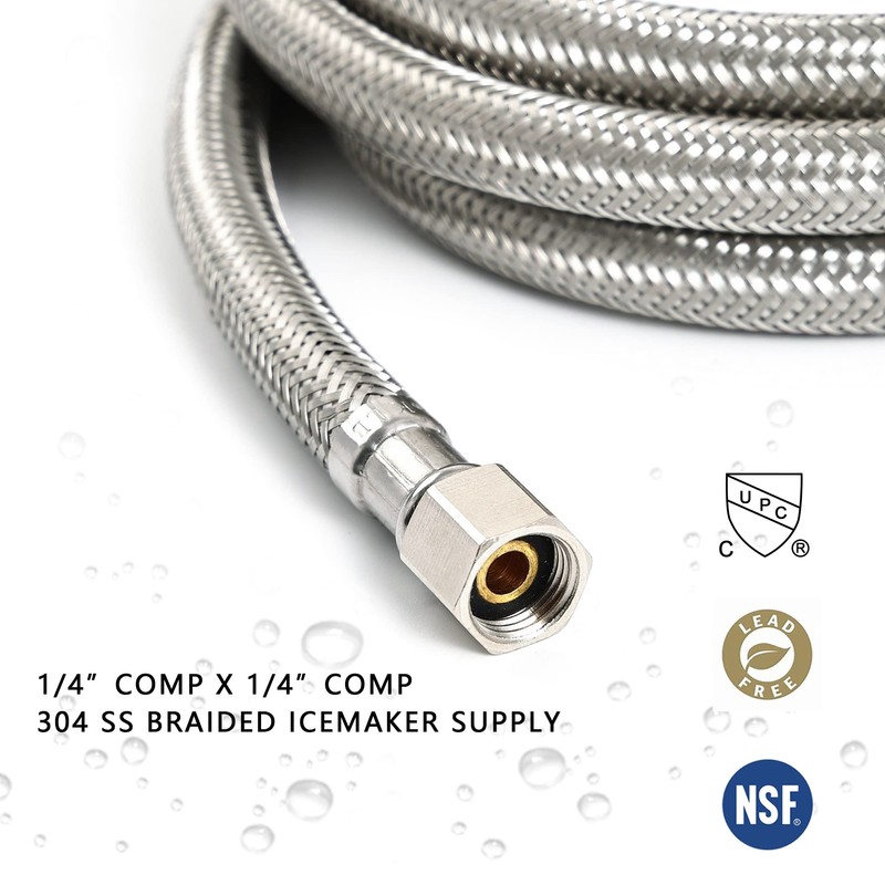 Premium Braided Stainless Steel Ice Maker Water Supply Hose -