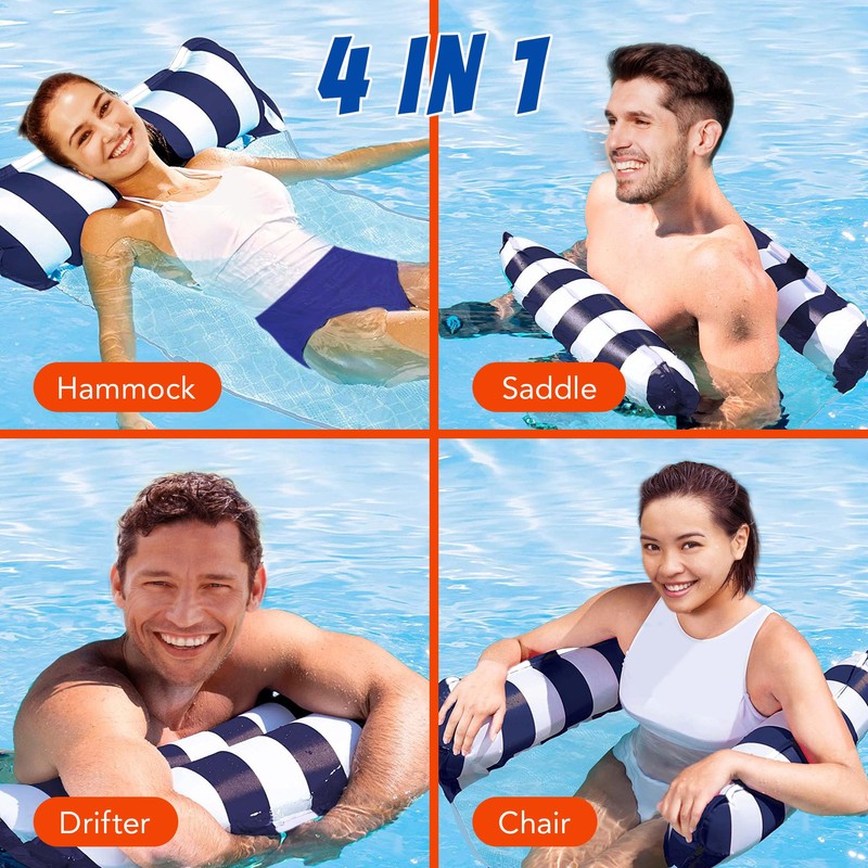Hammock Pool Float Blue Multi-Purpose Inflatable Water Pool Floats Fun