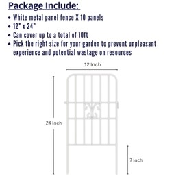 ShopLaLa Garden Fence Animal Barrier Decorative Border (10 Panels), 12in(L) x 24in(H) Rustproof White Metal Wire Fencing Flower Edging for Landscape Patio Outdoor Decor No Dig, Gate and Fences for Dog