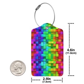 2 Pack Luggage Tags for Travel PU Leather Luggage Tag Name ID Labels with Privacy Cover for Suitcases Women Men Kids Girls (Color Grid)