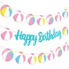 Beach Ball Happy Birthday Banners Glitter Blue Hawaiian Beach Pool