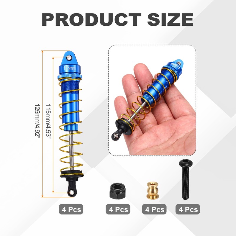 sourcing map RC Shock Absorber 1/10 115mm Aluminum Threaded Front