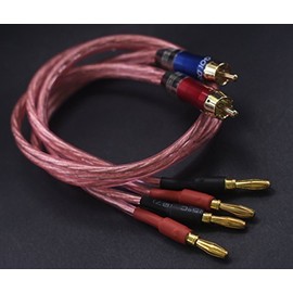 KK R1-B2-D0.5 4N OFC Speaker Wire Pair with RCA Male (Blue & Red) to 2 Pair Banana（4banana） Plugs 1.64Foot-Pair KK R1-B2-D0.5 (2M/6.5Foot)
