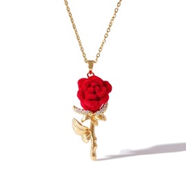 Red Rose Necklace for Women 14K Gold Plated Rose Pendant Anniversary Valentine Birthday Jewelry Gifts for Wife Girlfriend.