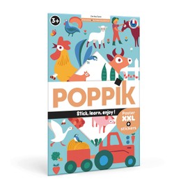 POPPIK 1841150 Sticker Poster, Farm Interactive Educational Poster with Stickers, Multilingual Animal Poster, for Ages 3+ 68 x 100 cm
