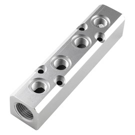 4 Way Pneumatic Manifold Air Distribution Block, G1/2 Supply Port, G1/4-Inch Output Port,Pneumatic Air Compressor Manifold Fitting，Aluminum Alloy，Medium Flow （30x30mm）