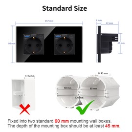 CNBINGO Glass Double Socket with USB Ports (Type C and Type A Support 20 W Fast Charging), Double Socket Flush-Mounted in Black, Schuko Protective Contact Wall Socket with Glass Frame