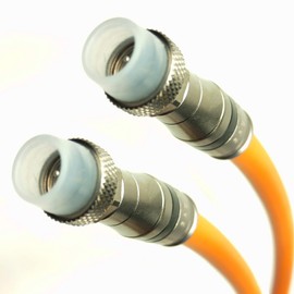 PHAT SATELLITE - Direct Burial Flooded RG11 Coaxial Cable with Weather Boot F-Connectors, 14AWG 75 Ohm, Enhanced Tri-Shield 77% Braid, Assembled in USA (5 feet, Orange)