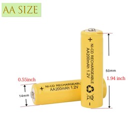 12 Packs 1.2V AA 200mAh Ni-Cd Rechargable Batteries for Solar Lights,Lawn Landscape Lighting(AA Size)