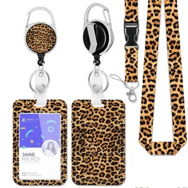 Brown Leopard Print Lanyards for Id Badges,Animal Prints Badge Reel Heavy Duty with Carabiner Clip,ID Badge Holder with Work Name Tag Breakaway Lanyard,Women Nurse Teacher Student