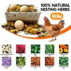 14.8 Oz Nesting Herbs for Chicken Coop - 10 Natural Dried Herbs for Chicken Coop Accessories, Hens Accessories and Must Haves for Bedding - for Chicken Coop Deodorizer Freshness Egg Production