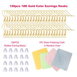 Hypoallergenic Gold Earring Hooks - 120 PCS/60 Pairs 18K Gold Nickel Free Ear Wires Fish Hooks for Jewelry Making, Jewelry Findings Parts with 120 PCS Rubber Earring Backs Stopper for DIY Earrings