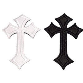 B2SEE Sew-On Patch Set Symbol Motifs Cross Crucifix Pattern Appliqué Clothing Black White