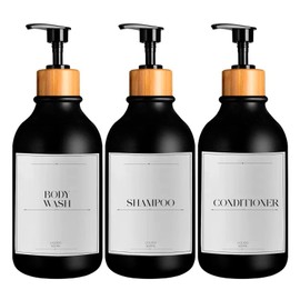 Set 3 Dispensadores de Jabón Líquido, Shampoo y Acondicionador Botellas de 500ML Accesorios Ideales para Baño y Regadera (Negro)