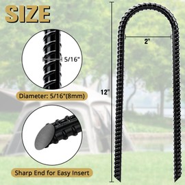 CELYND Trampoline Stakes High Wind - Heavy Duty 12 Inch U Shaped Ground Anchors - Galvanized Steel Rebar Stakes for Outdoor Camping Tent Fence Garden Decorations(4 Pack Black)