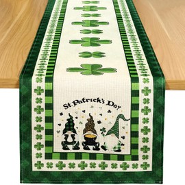 Rotumaty St Patricks Day Table Runner, Gnome Shamrock Buffalo Plaid Decorations for Table Green Home Decor for Kitchen Dining Table Party Ornaments 13 × 72 Inch