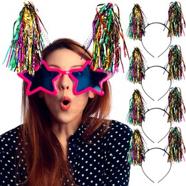 Lecute 12 Diademas Lluvia Papel Metalico Fiesta Batucada Celebracion Cumpleaños Año Nuevo Festejar Disfraz Divertido Colitas de Colores Suministros Party Accesorio Carnaval Festival