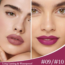 BINGBRUSH Colors Liquid Matte Lipstick and Lipliner Pack Set, Lip Tint Long Lasting 24 Hour Waterproof Velvet Nonstick Cup Lipgloss Lip Stain Pigmented Lip Makeup Gift Sets (2Pcs 09#&10#)