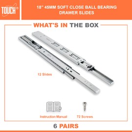 TOUCH Drawer Slides (6 Pairs, 18 Inch 450mm) Soft Close Side Mount Ball Bearing 3 Folds Metal Rails Track Guide Glides Runners Heavy Duty Drawer Dresser Kitchen, 100 LB Capacity