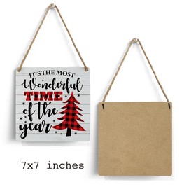 mmiishe Christmas Decorations Wall Art Farmhouse Wall Hanging Decor Red Buffalo Plaid Xmas Tree Wood Sign for Winter Holiday Festival Home Living Room Party Front Door Porch Decor